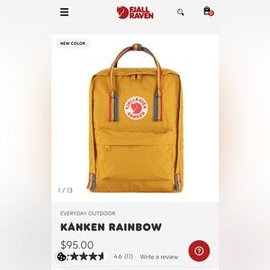 NWOT Yellow rainbow print Fjallraven kanken Laptop backpack bag style 23620
